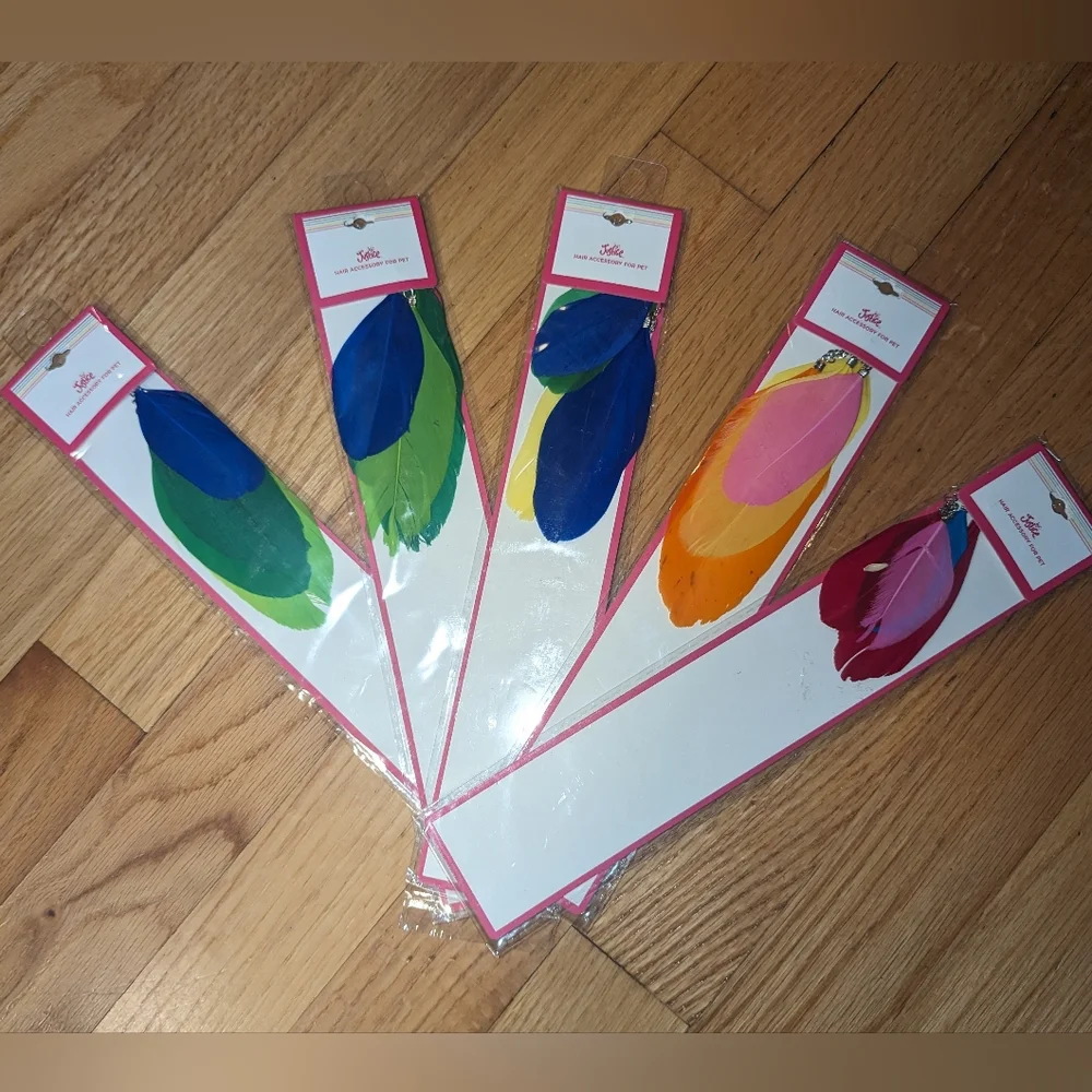 Bundle of 5 Multi Color Feather Fur Hair Accessories Clips Dog Cat Justice Pet